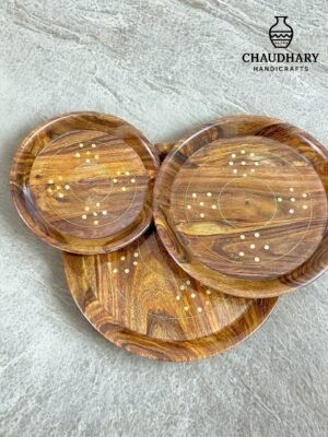 Handcrafted Wooden Plate Set with Brass Inlay