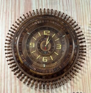 Handcrafted Sheesham Wood Wall Clock – Tukri Style 24'