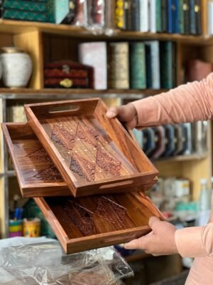 Handcrafted Wooden Serving Tray Set