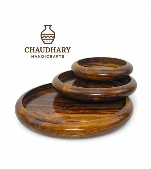 3 Pieces Wooden Plate set