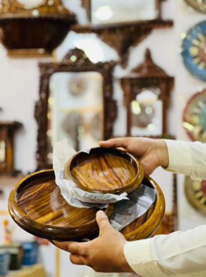 3 Pieces Wooden Plate set