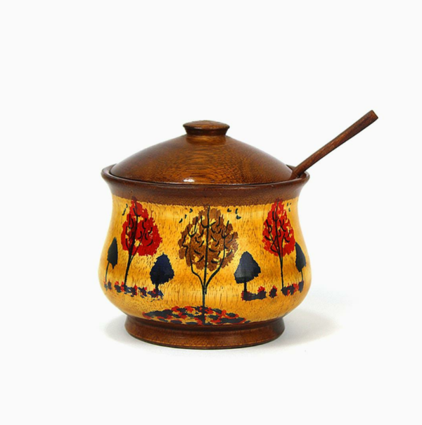 Chenille Wooden Sugar Pot and Coaster Set