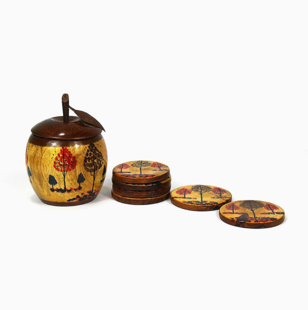 Chenille Wooden Sugar Pot and Coaster Set