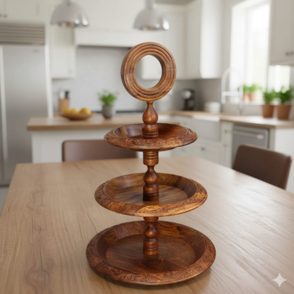Handcrafted Sheesham Wood 3 Tiered Fruit Cupcake Stand