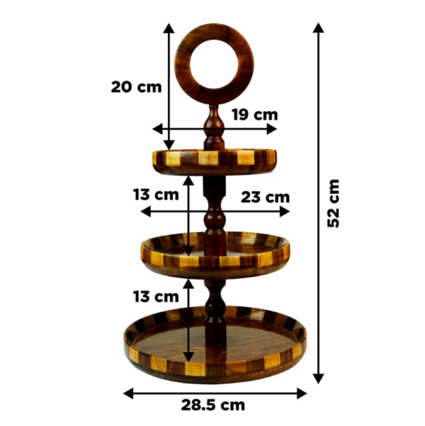 Handcrafted Sheesham Wood 3 Tiered Fruit Cupcake Stand