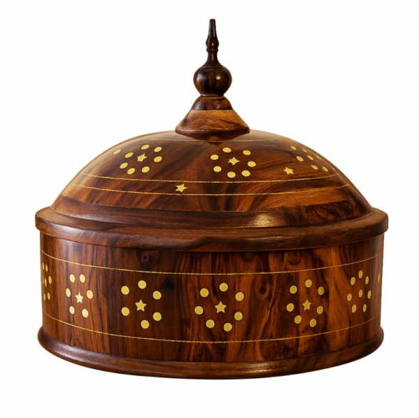 Sheesham Wood Hotpot with Brass Work & Steel Bowl (High Quality)