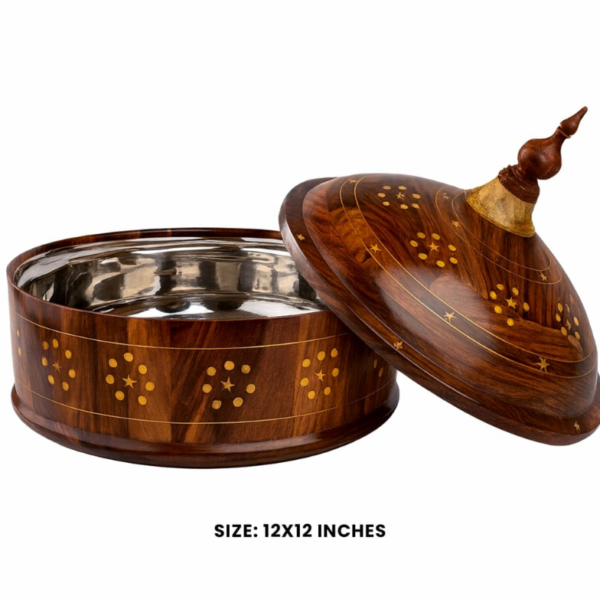 Sheesham Wood Hotpot with Brass Work & Steel Bowl (High Quality)
