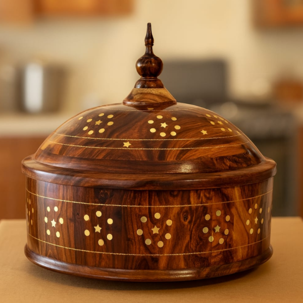 Sheesham Wood Hotpot with Brass Work & Steel Bowl (High Quality)