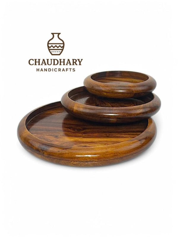 Wooden 3 plates set