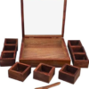 Wooden Spice Box with Transparent Glass Lid on Top Multipurpose Moveable Containers with Spoon