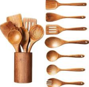 Wooden Spoon Set 7 piece with holder
