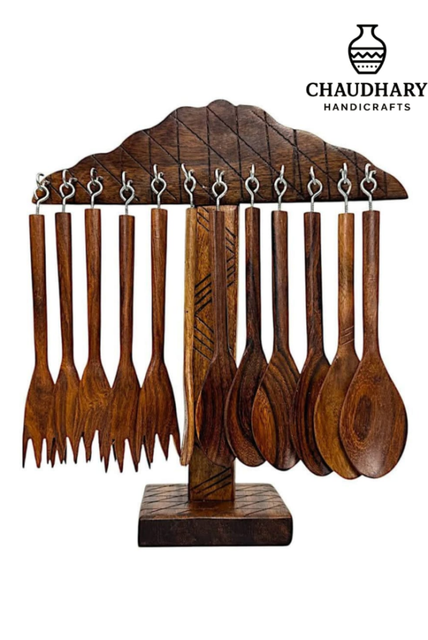 Wooden spoon set with hanging stand