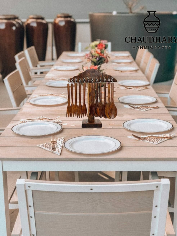 Wooden spoon set with hanging stand