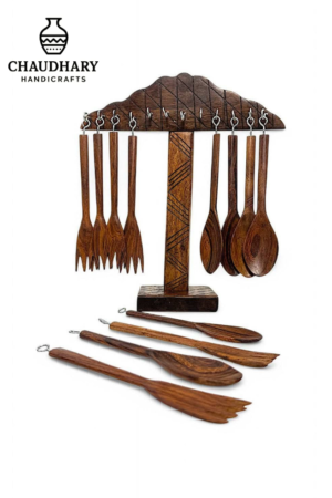 Wooden spoon set with hanging stand